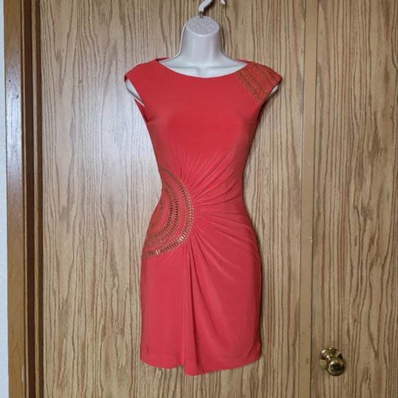 Cache Dresses & Skirts - Cache Perfect_4_ Summer Orange/Coral with Gold Embellishments.